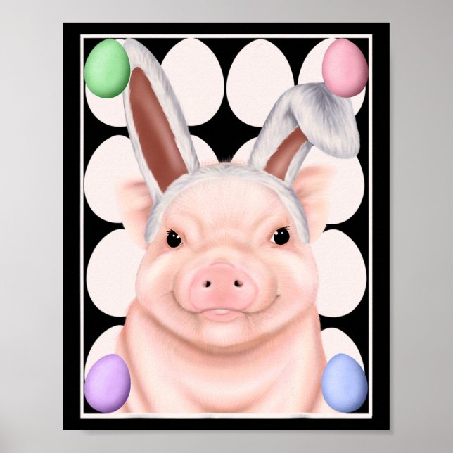 Affiche Cochon Avec Des Oreilles De Lapin Et Des Oeufs De  (Devant)