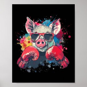 Affiche Cochon Boxeur Avec Gants De Boxe Kickboxing Drôle
