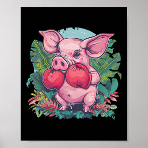 Affiche Cochon de boxe avec gants de boxe Kickboxing Boîte