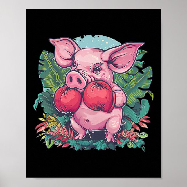 Affiche Cochon de boxe avec gants de boxe Kickboxing Boîte (Devant)