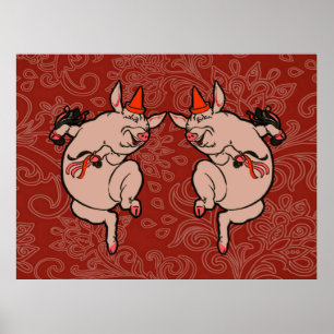 Affiche Cochon de danse antique mignon danseur