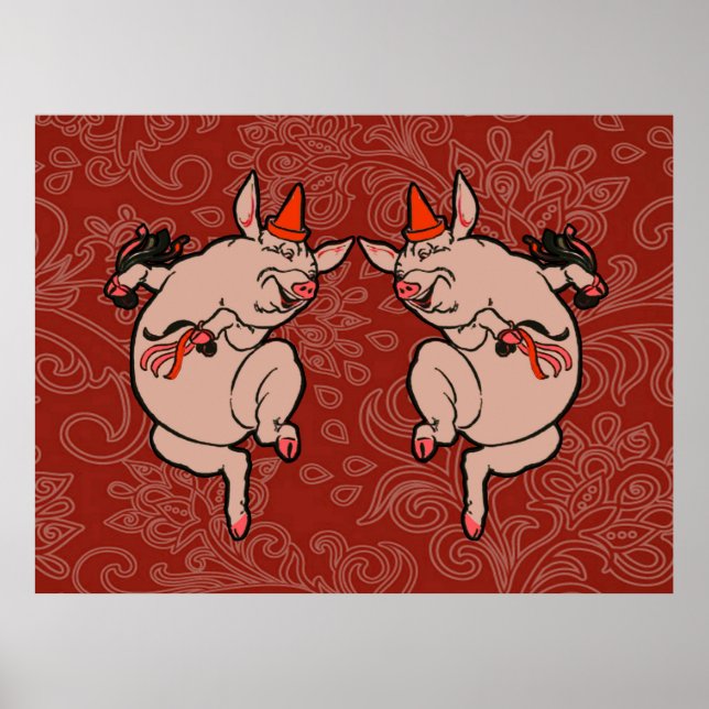 Affiche Cochon de danse antique mignon danseur (Devant)