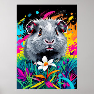 Affiche Cochon de Guinée psychédélique - Pop Art Portrait