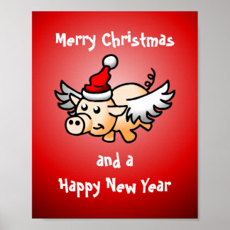 Affiche Cochon de Noël volant