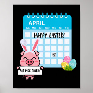 Affiche Cochon de Pâques heureux avec un calendrier à orei