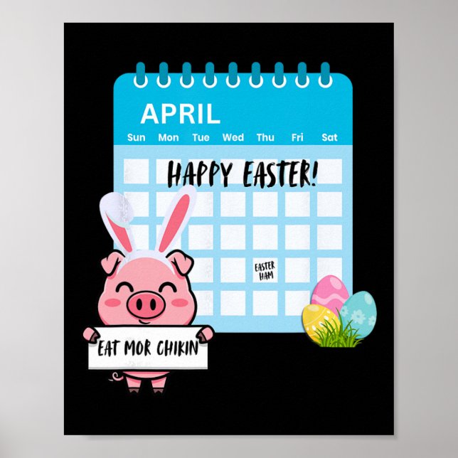 Affiche Cochon de Pâques heureux avec un calendrier à orei (Devant)