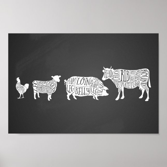 Affiche cochon de vache boucherie charcuterie art petit po (Devant)