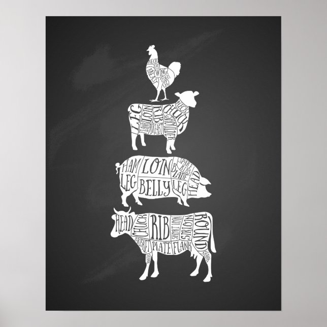 Affiche cochon de vache boucherie charcuterie art petit po (Devant)