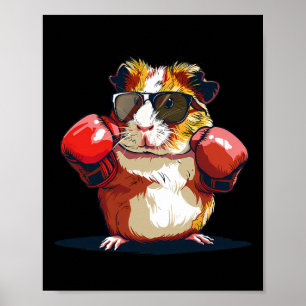 Affiche Cochon d'Inde de boxe avec gants de boxe Kickboxin