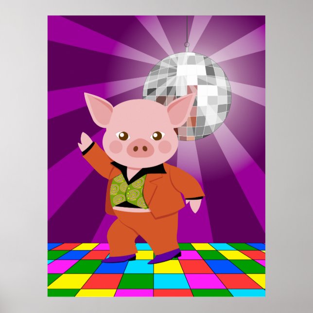 Affiche Cochon disco sur la piste de danse (Devant)