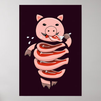 Affiche Cochon Drôle Manger Des Steaks De Lui-Même