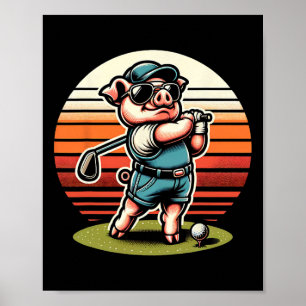 Affiche Cochon golfeur drôle Clubs de sports de golf cool