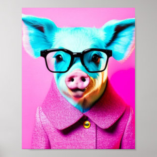 Affiche Cochon mignon avec lunettes Cochon Imprimer Cadeau