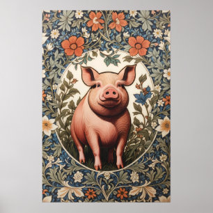 Affiche Cochon Mignon Inspiré de William Morris