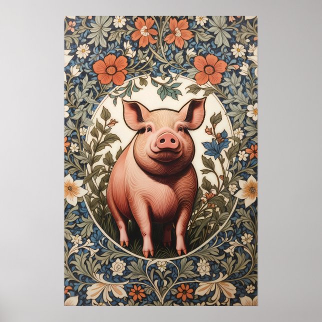 Affiche Cochon Mignon Inspiré de William Morris (Devant)