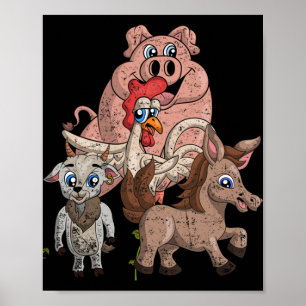 Affiche Cochon Poulet Chèvre Cheval Ferme Équipe Enfants C