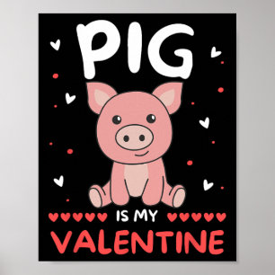 Affiche Cochon pour la Saint-Valentin mignons animaux coch
