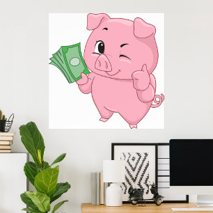 Affiche Cochon rose riche