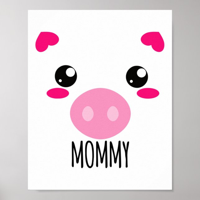 Affiche Cochon Visage Kawaii Costume Halloween pour maman  (Devant)