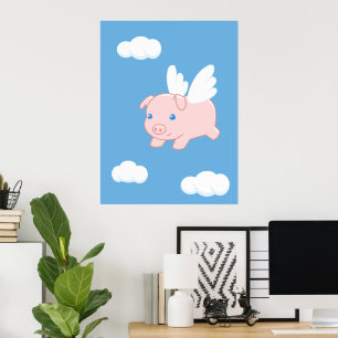 Affiche Cochon volant - Cochon mignon avec ailes