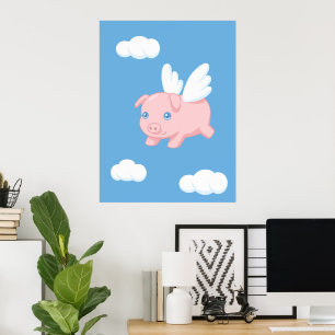 Affiche Cochon volant - Cochon mignon avec ailes