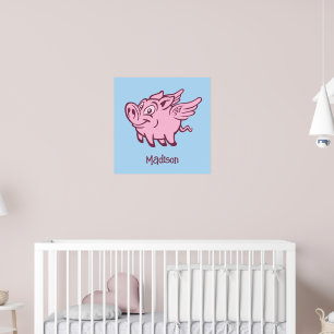 Affiche Cochon Volant Nom & Couleur Personnalisés