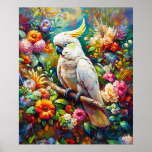 Affiche Cockatoo aux fleurs colorées