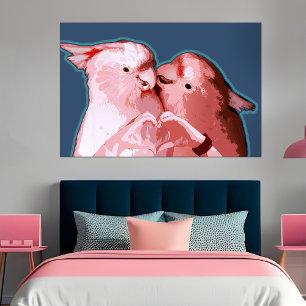 Affiche Cockatoo Chérie Rose & Couple Bleu Chambre