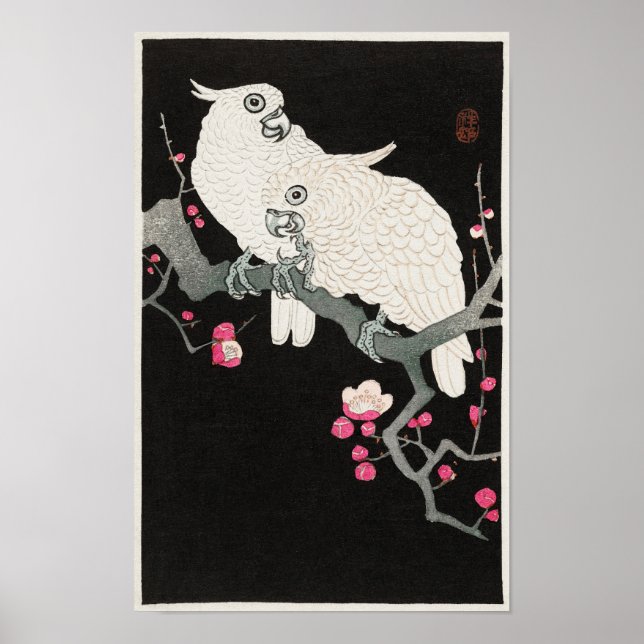Affiche Cockatoos et fleurs de prunes par Ohara Koson (Devant)