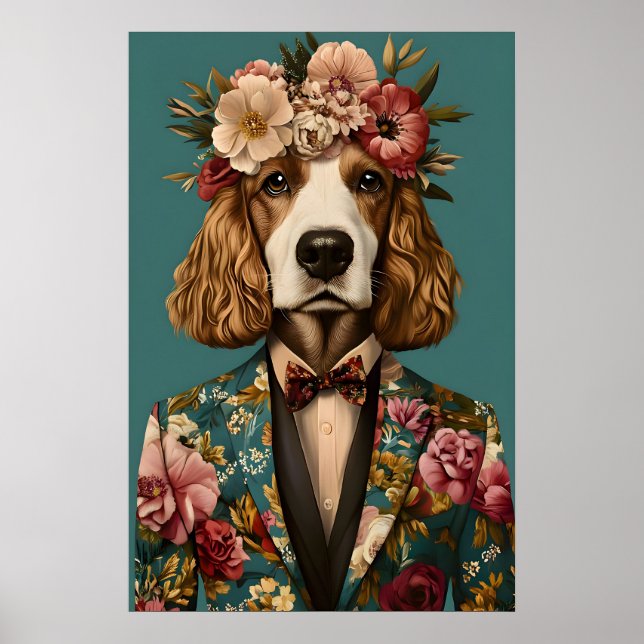 Affiche Cocker Spaniel Anglais en costume Affiche, Cocker (Devant)