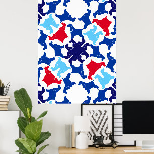 Affiche Cocker Spaniel bleu et rouge