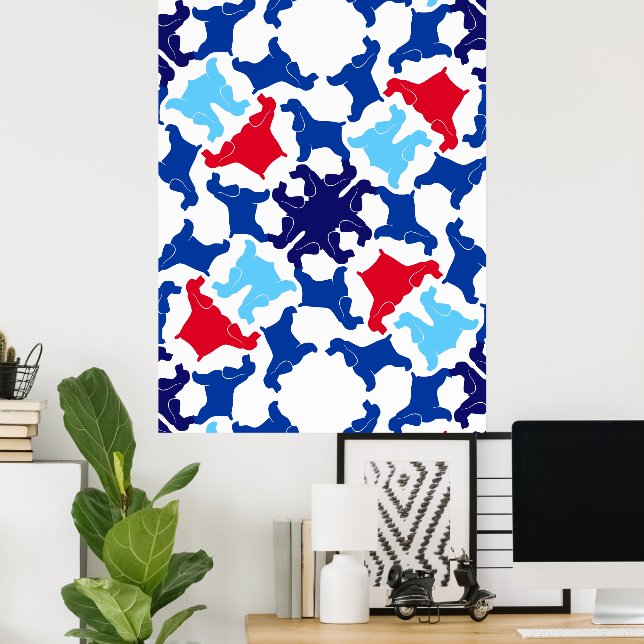 Affiche Cocker Spaniel bleu et rouge (Bureau à domicile)