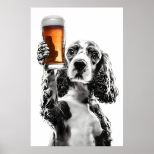 Affiche Cocker Spaniel buvant de la bière Art Amoureux de