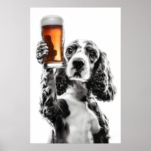 Affiche Cocker Spaniel buvant de la bière Art Amoureux de  (Devant)