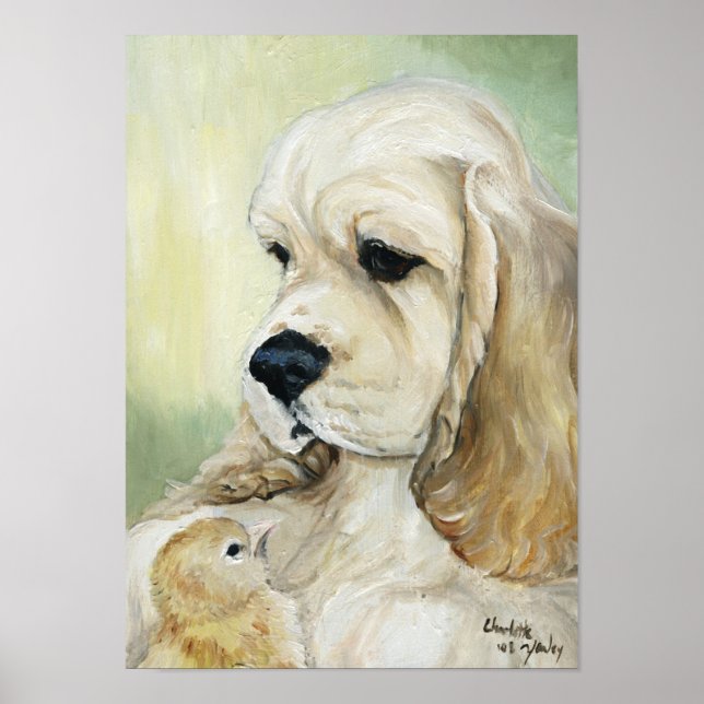 Affiche "Cocker Spaniel & Chick" Chien Art Imprimer (Devant)