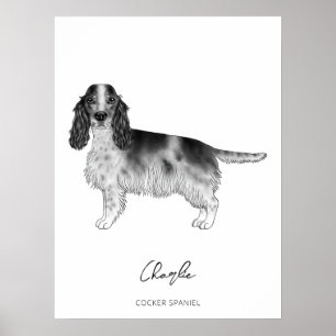 Affiche Cocker Spaniel En Noir Et Blanc & Texte Personnali