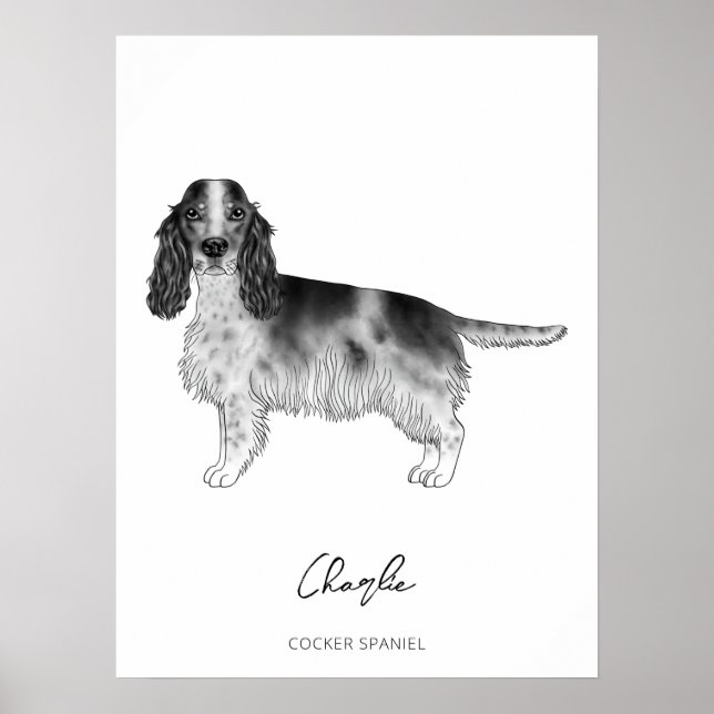 Affiche Cocker Spaniel En Noir Et Blanc & Texte Personnali (Devant)