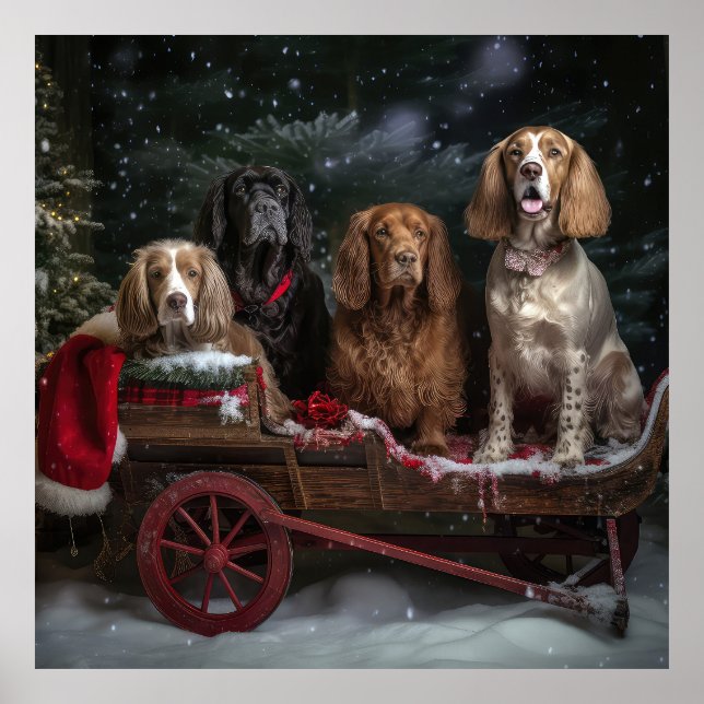Affiche Cocker Spaniel Enneigé Luge Décor Noël (Devant)