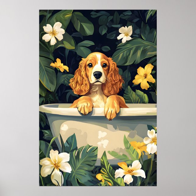 Affiche Cocker Spaniel In Bathtub Poster, Funny Dog (Devant)