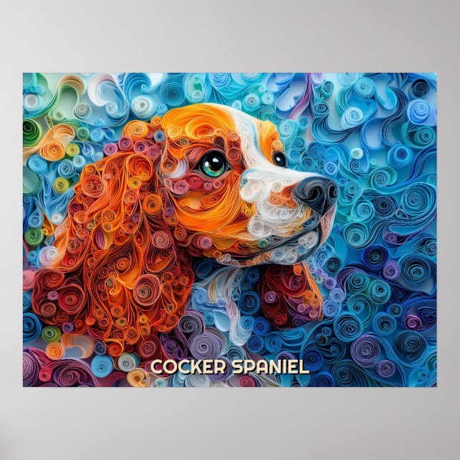 Affiche Cocker Spaniel Quilling Art Chien Portrait (Devant)