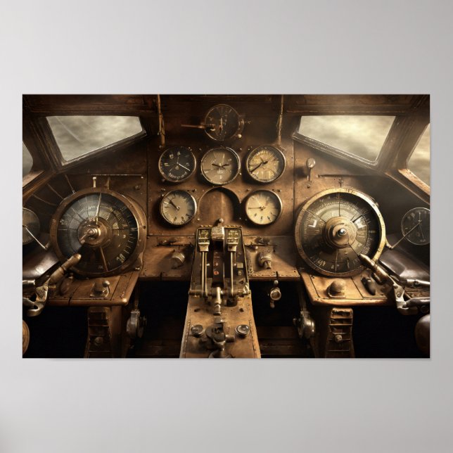Affiche cockpit de l'avion Steampunk (Devant)
