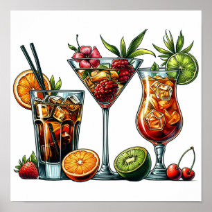 Affiche Cocktail alcoolique Boissons couleurs illustration