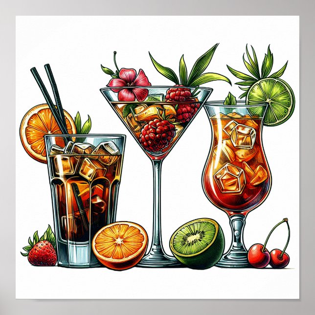 Affiche Cocktail alcoolique Boissons couleurs illustration (Devant)