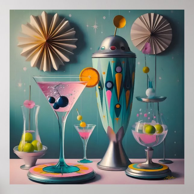Affiche Cocktail atomique futuriste du milieu du siècle (Devant)