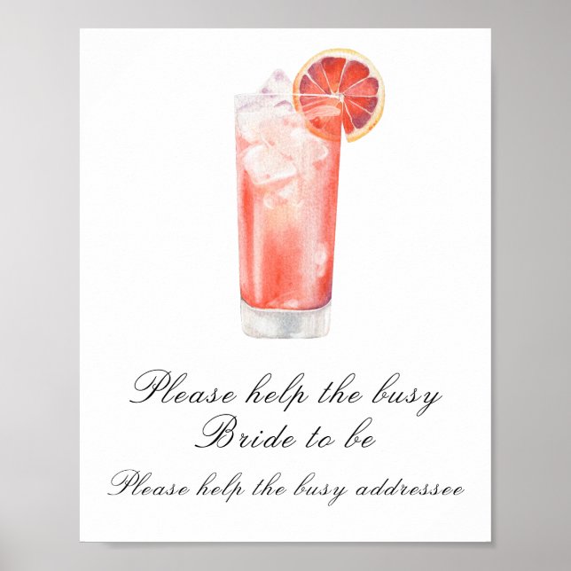 Affiche Cocktail bridal shower  - help the busy bride (Devant)