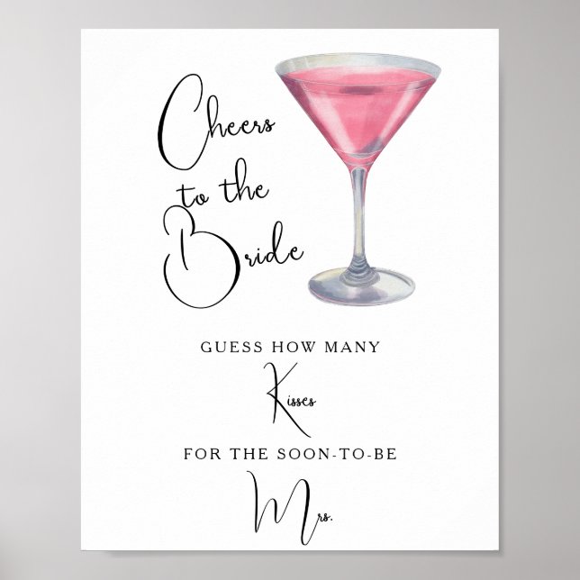 Affiche Cocktail Bridal shower How many kisses (Devant)