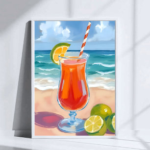 Affiche Cocktail de plage Peinture aquarelle Vagues océa
