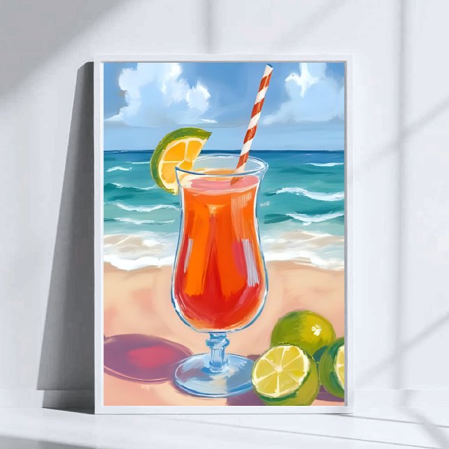 Affiche Cocktail de plage | Peinture aquarelle Vagues océa (Créateur téléchargé)