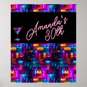 Affiche Cocktail de verre teinté abstrait sous néon et lum