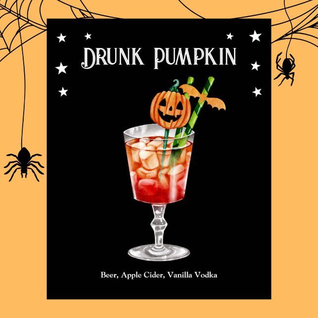 Affiche Cocktail d'Halloween avec recette Citrouille (Halloween Cocktail Party with Pumpkin Recipe Poster)
